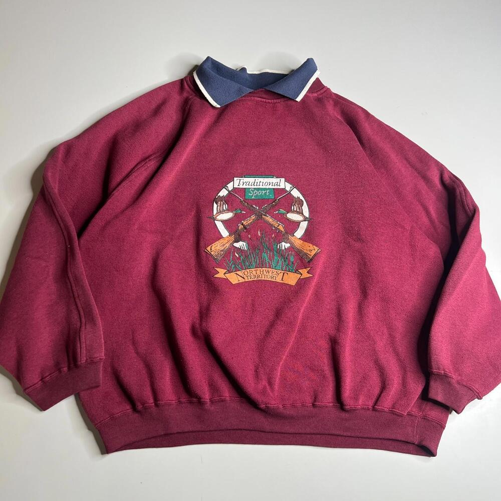 90s Vintage‎ Northwest Territory Hunting Graphic Sweatshirt Pullover Collared M